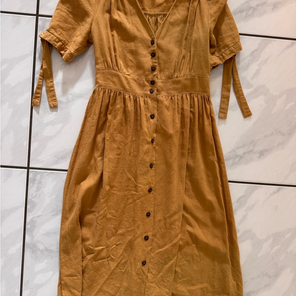 Elegant Tan Button-Down Dress